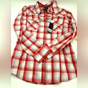 Wrangler Red and White Plaid Button Down Shirt